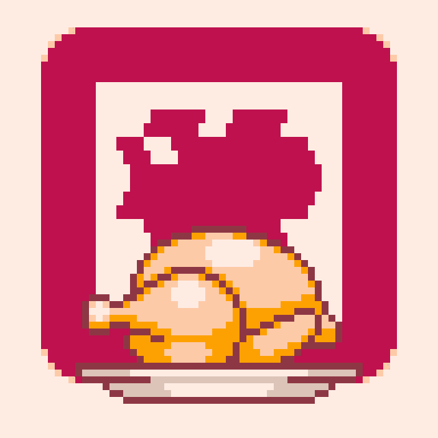 a pixel art illustration of eggs on a plate with a heart in the background