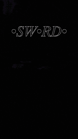 a car is driving down a road with the word sword written on the bottom