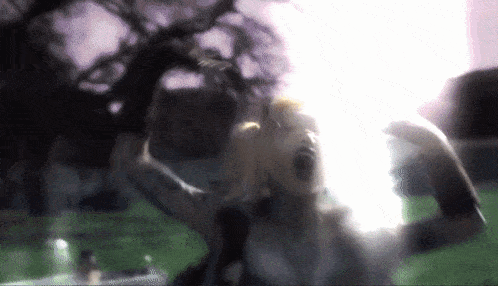 a blurred image of a woman screaming in a field