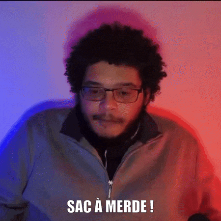 a man wearing glasses says sac a merde in french