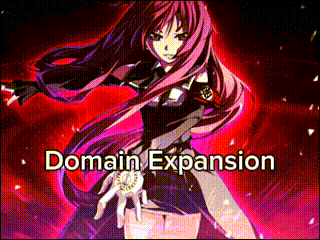 a picture of a girl with purple hair and the words domain expansion below her