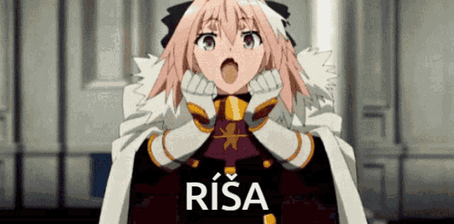 a surprised anime girl with the word risa on the bottom right