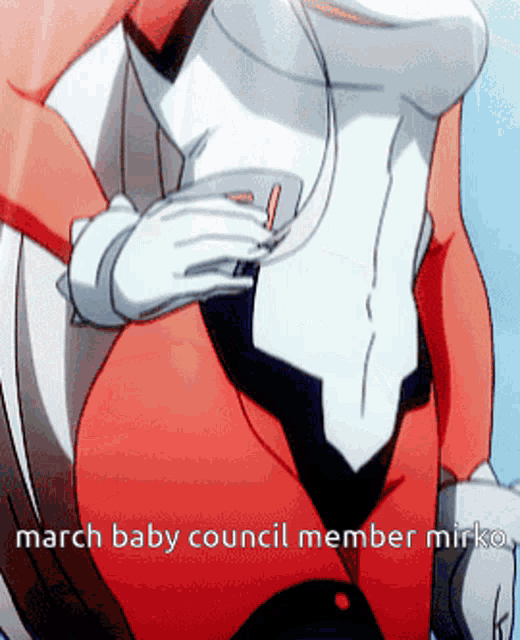a cartoon of a woman with the words march baby council member mirko on the bottom