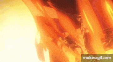 a close up of a person standing in front of a fire
