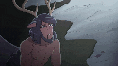 a cartoon of a man with antlers and wings