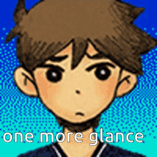 a cartoon of a boy with the words one more glance written below him