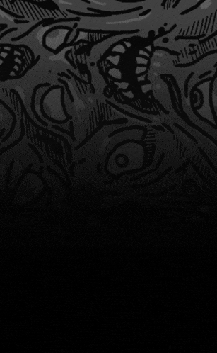 a black and white drawing of a face with a turtle on it