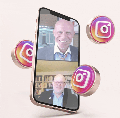 a phone with a picture of a man and instagram icons