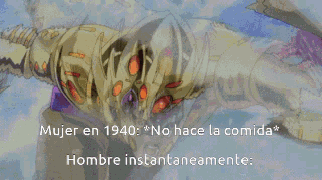 a pixelated image of a man with the words mujer en 1940 no hace la comida hombre instantaneamente below him