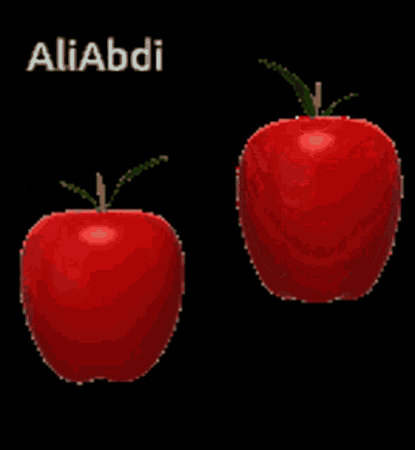 two red apples on a black background with the name aliabdi on the top