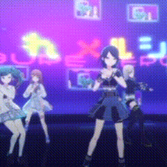 a group of anime girls are singing and dancing on a stage