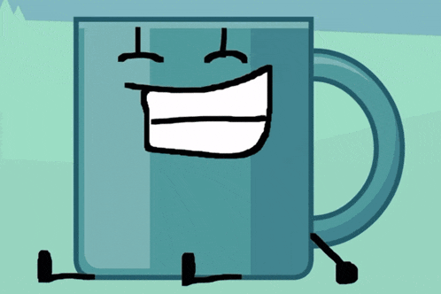 a cartoon drawing of a mug with a smiling face