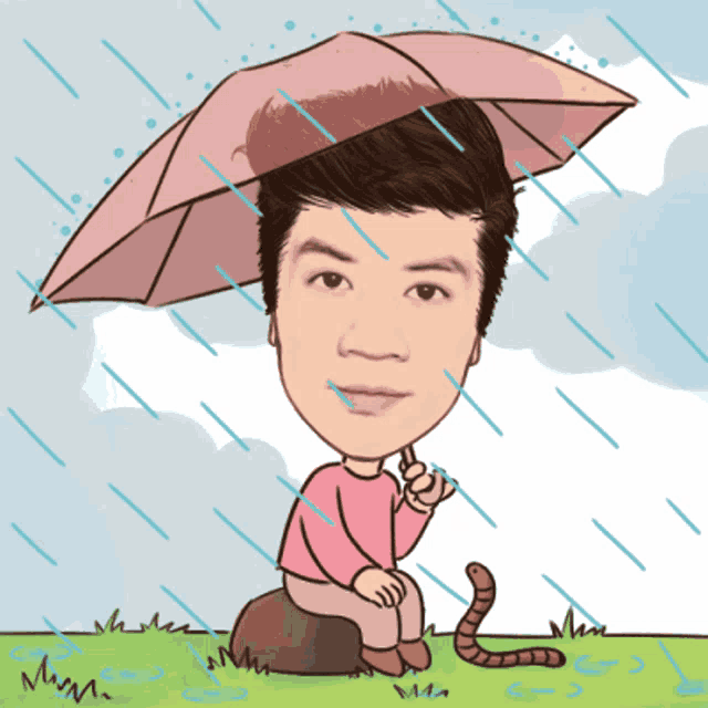 a cartoon of a man holding an umbrella while sitting in the rain