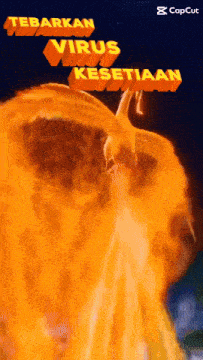 a cartoon explosion with the words tebarkan virus kesetiaan