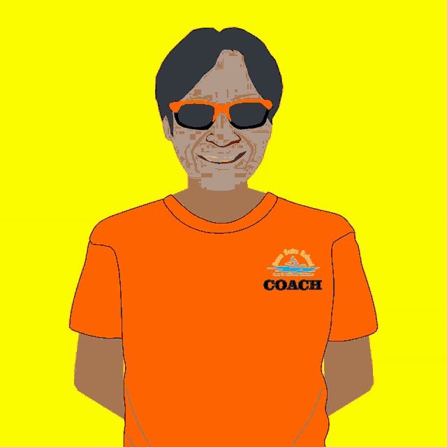a man wearing an orange shirt that says coach