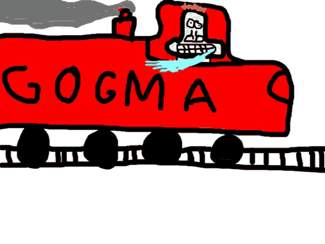 a cartoon drawing of a train with the word gocma on it