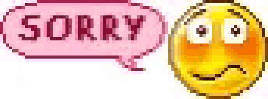 a pixel art smiley face with a speech bubble that says `` sorry '' next to it .