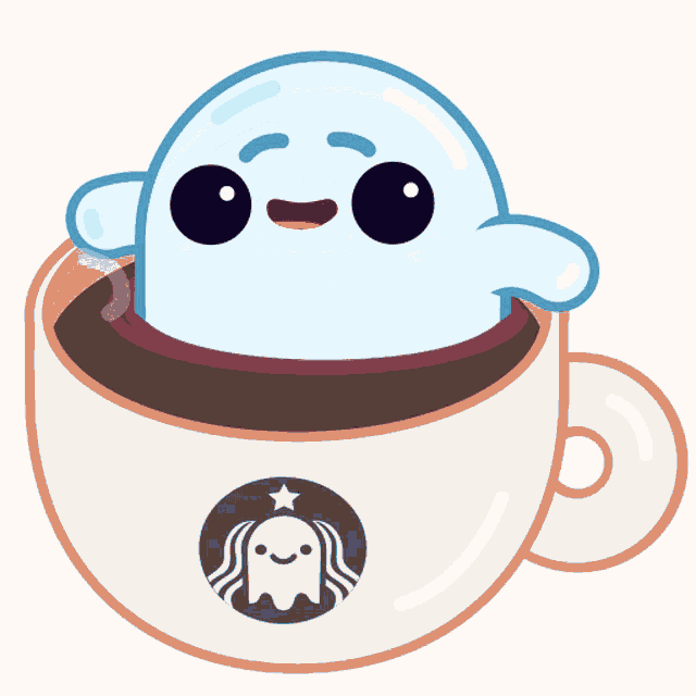 a cartoon illustration of a ghost in a starbucks cup