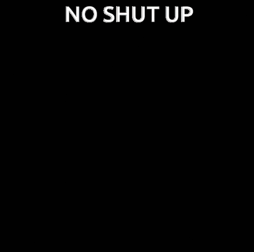 a man wearing a gas mask with the words no shut up written above him