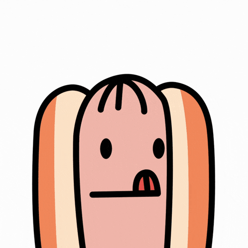 a cartoon drawing of a hot dog with a funny face