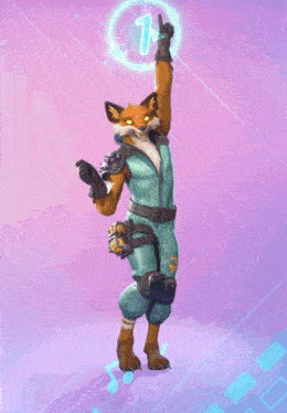 a fox in a military uniform is dancing with a purple background