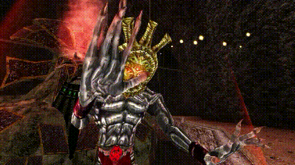 a computer generated image of a monster with sharp claws and a glowing head .
