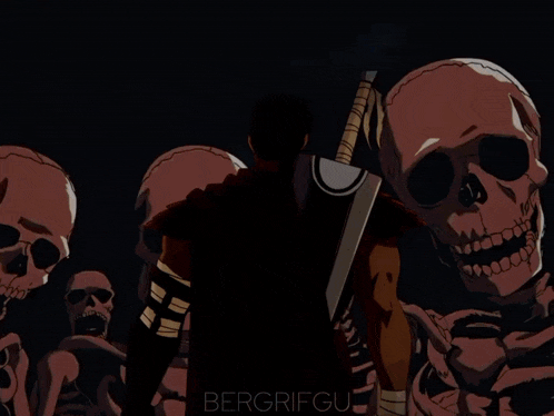 a drawing of a man holding a sword with the name bergrifgu on the bottom