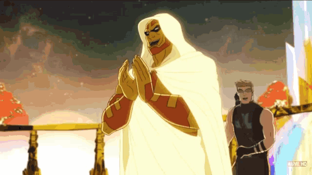 a cartoon of a man in a white cape with marvel written on the bottom