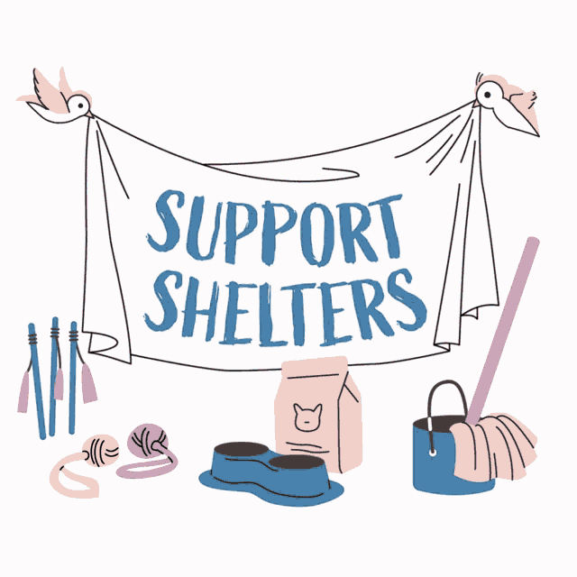 a sign that says support shelters is hanging from a rope