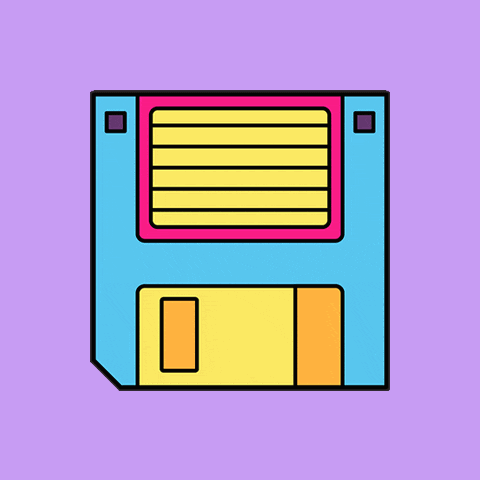 a colorful drawing of a floppy disc