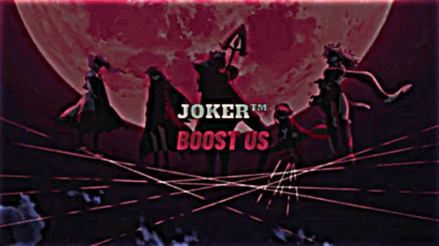 a poster for joker boost us shows a group of people standing in front of a full moon