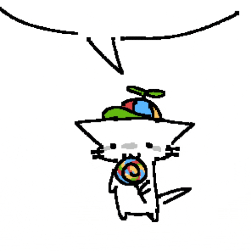 a drawing of a cat wearing a hat and holding a colorful lollipop