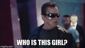arnold schwarzenegger is wearing sunglasses and asking who is this girl