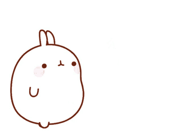 a cartoon drawing of a rabbit with a pink face and ears