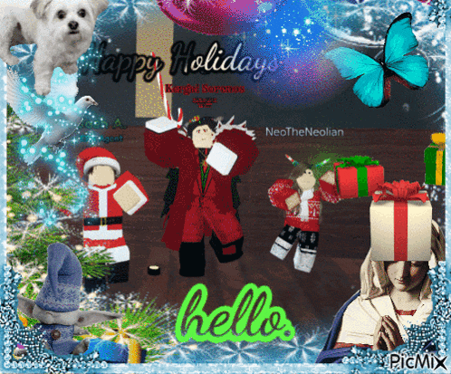 a picture of a christmas scene with the words happy holidays
