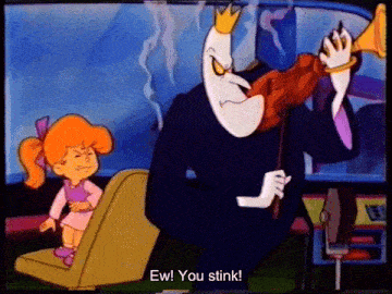 a cartoon of a man playing a violin with the words ew you stink