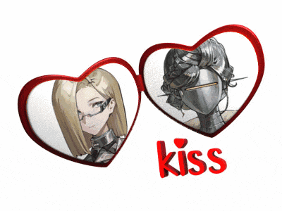 a couple of hearts with the word kiss on the bottom right