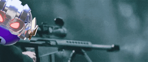 a sniper rifle is being fired in a blurry photo with a robot in the foreground