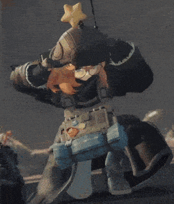 a cartoon character wearing glasses and a hat is holding a box