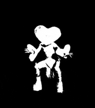 a white silhouette of a person with a heart shaped head .