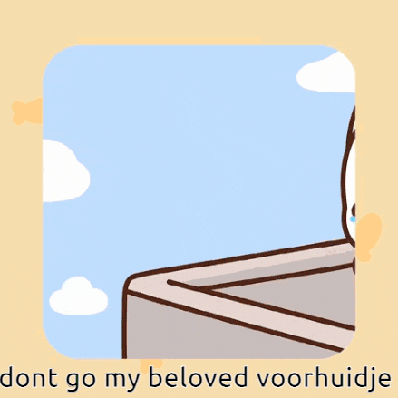 a cartoon of a cat crying with the words " dont go my beloved voorhuidje " underneath it