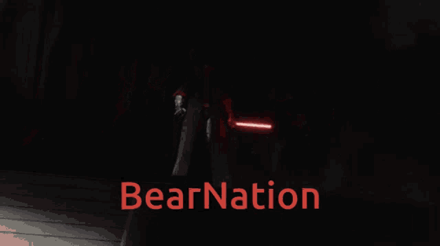 a group of people are holding lightsabers and the word bearnation is on the bottom of the image