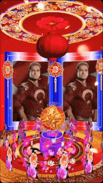 a man in a superhero costume is surrounded by chinese symbols and flowers