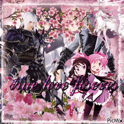 a picture of anime characters with the words " i love forever " written on it