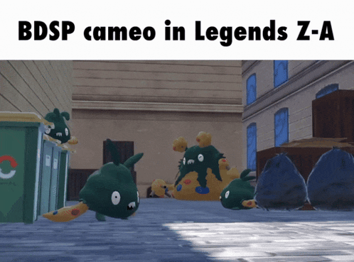 a screenshot of a video game with a caption that says bdsp cameo in legends z-a