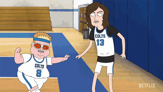 two colts basketball players are on a court