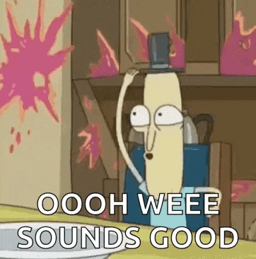 a cartoon character from rick and morty is standing in front of a kitchen counter with flames coming out of the cabinets .