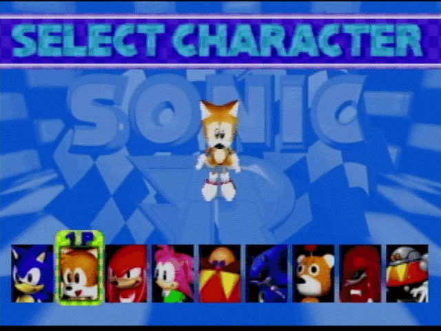 a sonic the hedgehog video game screen shows a selection of sonic characters