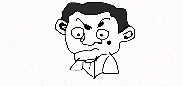 a cartoon drawing of a man with big eyes and a hand on his chin