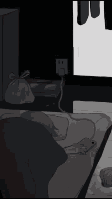 a drawing of a person laying on a bed in front of a tv